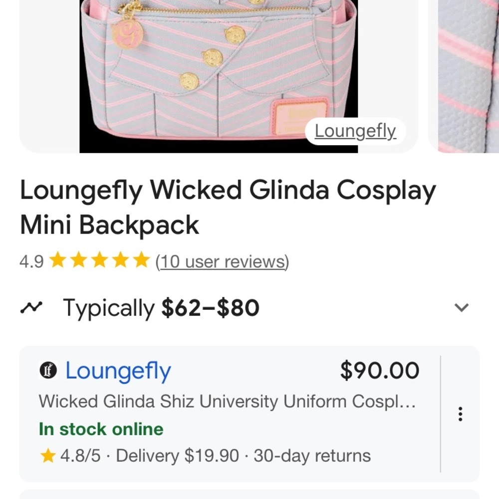 Loungefly Pink and Gray Striped Backpack